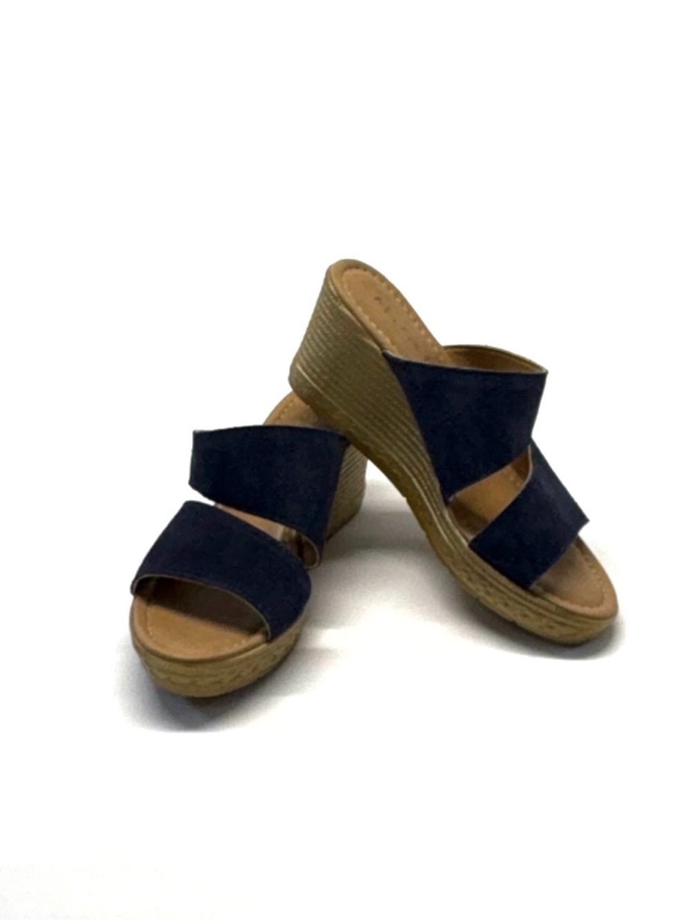 Mariella Made in Italy Navy Blue Suede Wedge Slide Sandals - Size 9M / 40